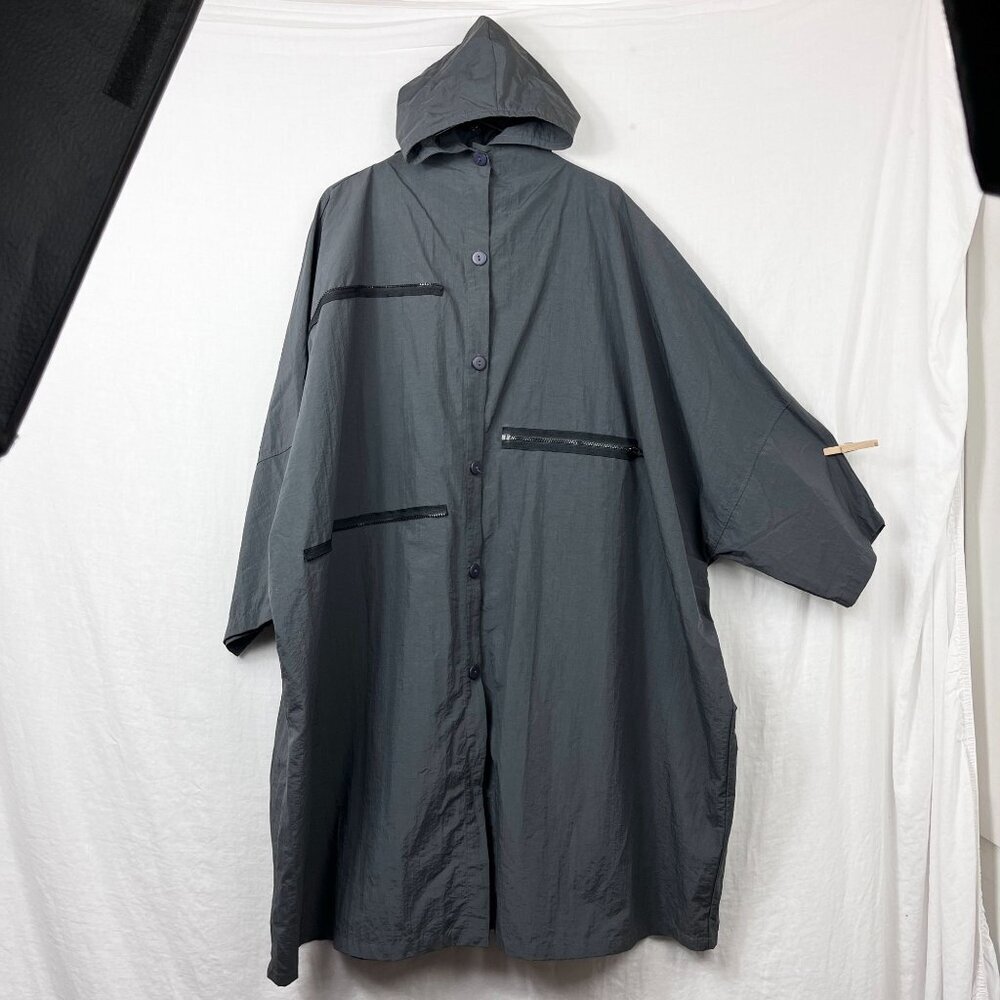 Manahe Art To Wear Nylon Poncho Jacket One Size Unisex Futuristic Lagenlook Grey